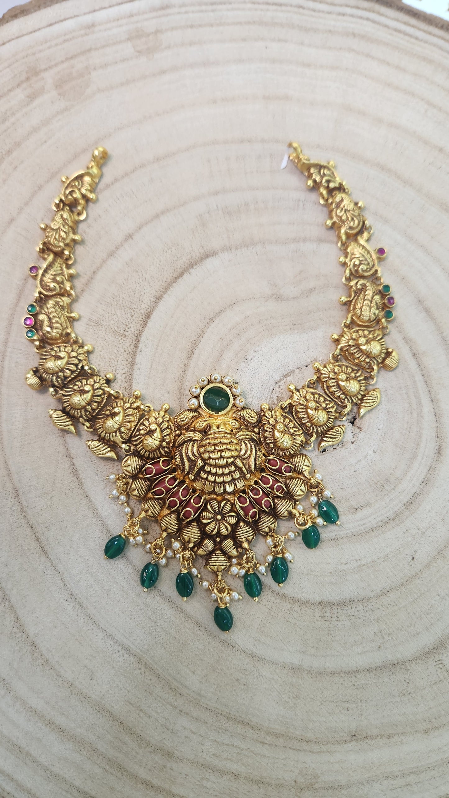 Gandaberunda Coral Nakshi Necklace