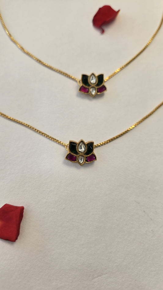 925 Silver with 24k gold polish Kundan Anklets with Lotus motifs
