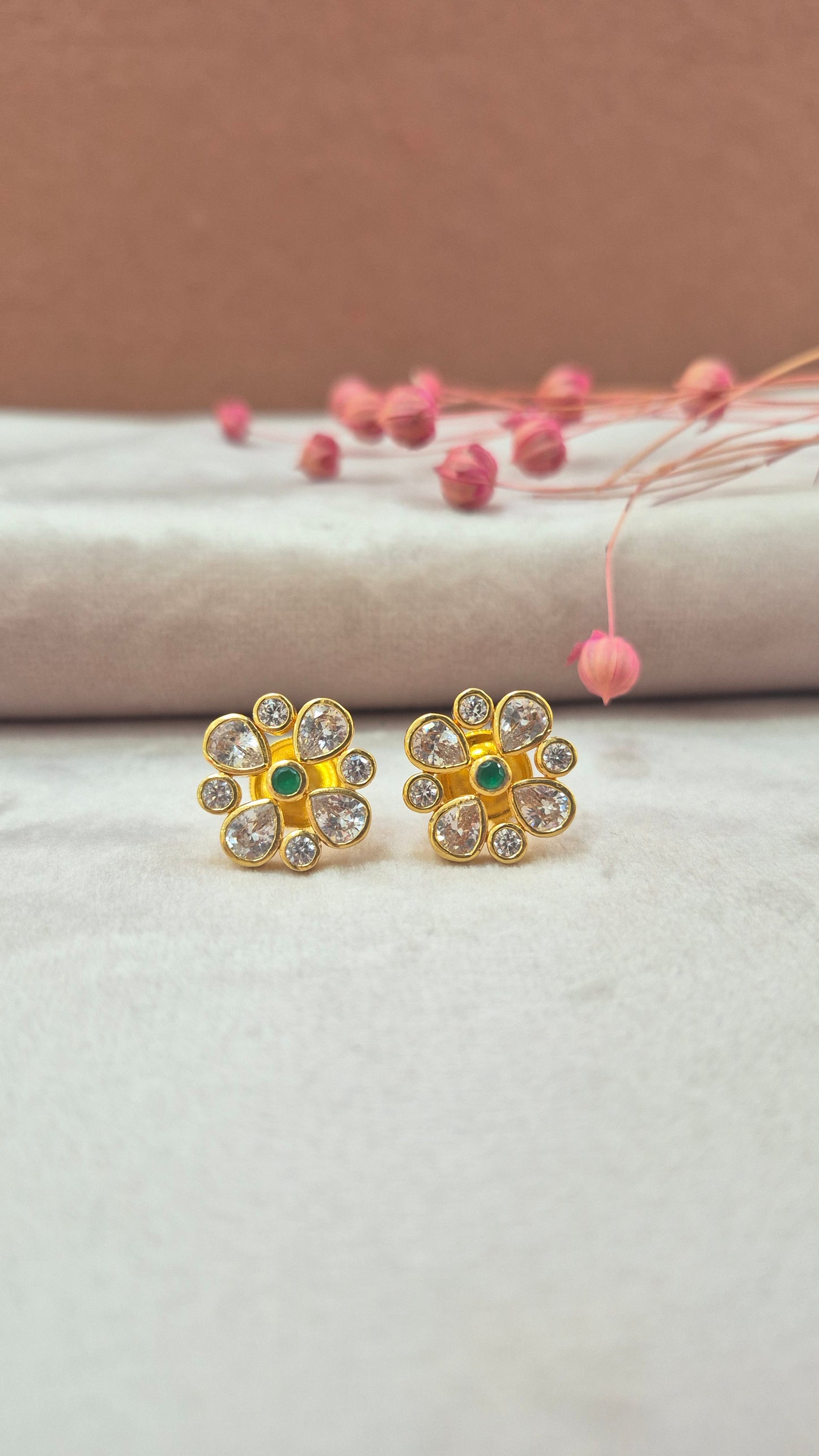 Green CZ stone Stud