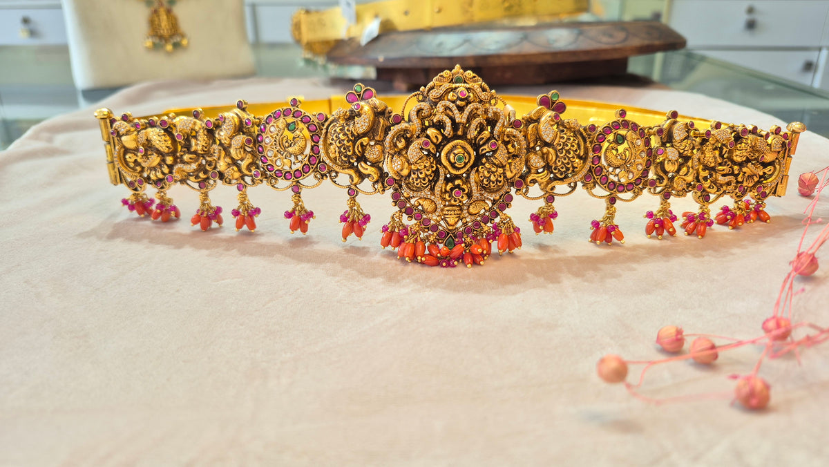 Heritage Kundan Peacock 5D Hip Belt/vaddiyanam