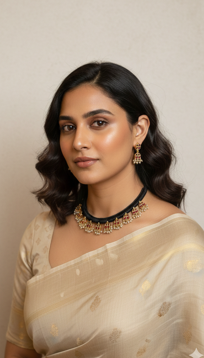 Black thread Kundan Necklace set
