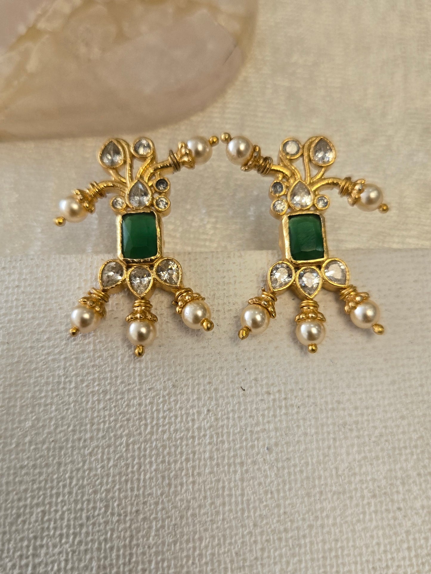 Stone Stud Earrings with green emerald stone