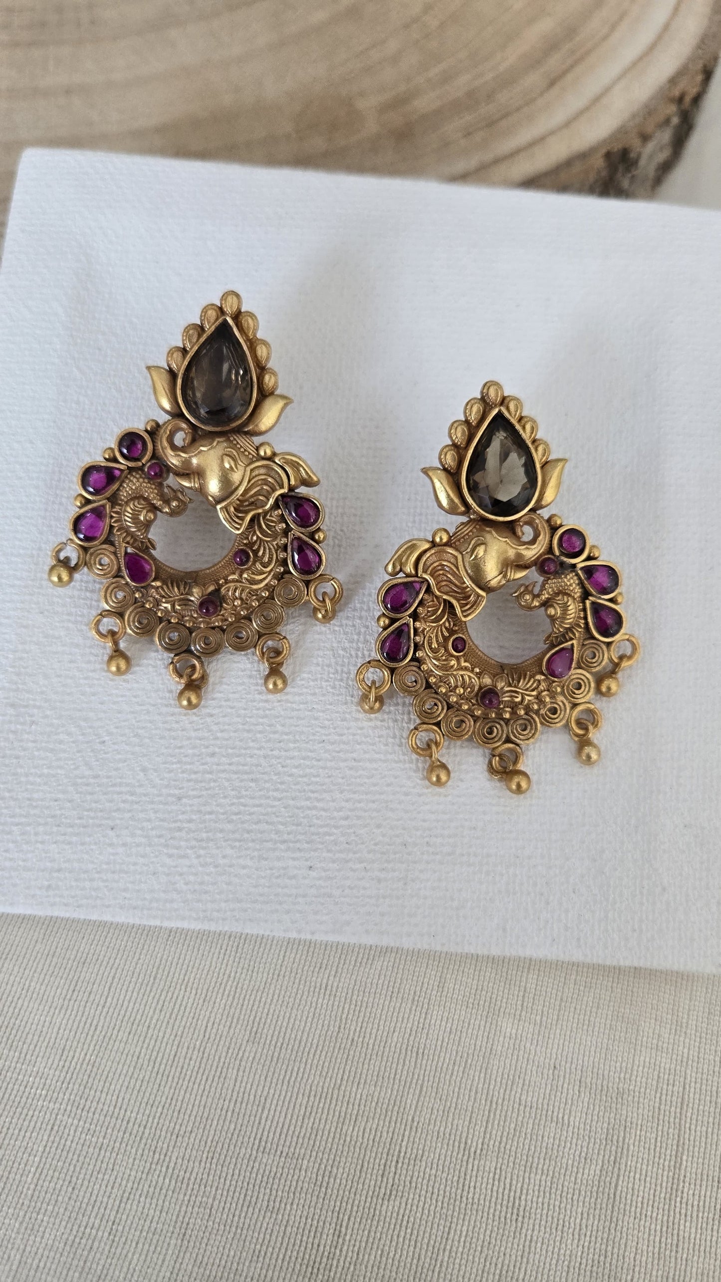 Contemporary elephant motif chandbali earrings