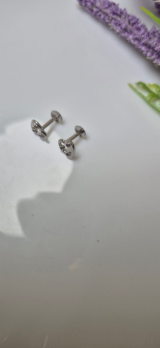 Heart with pink stone stud