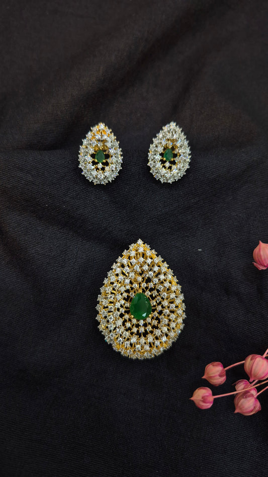 3D Embossed White stone pendant and Earring set
