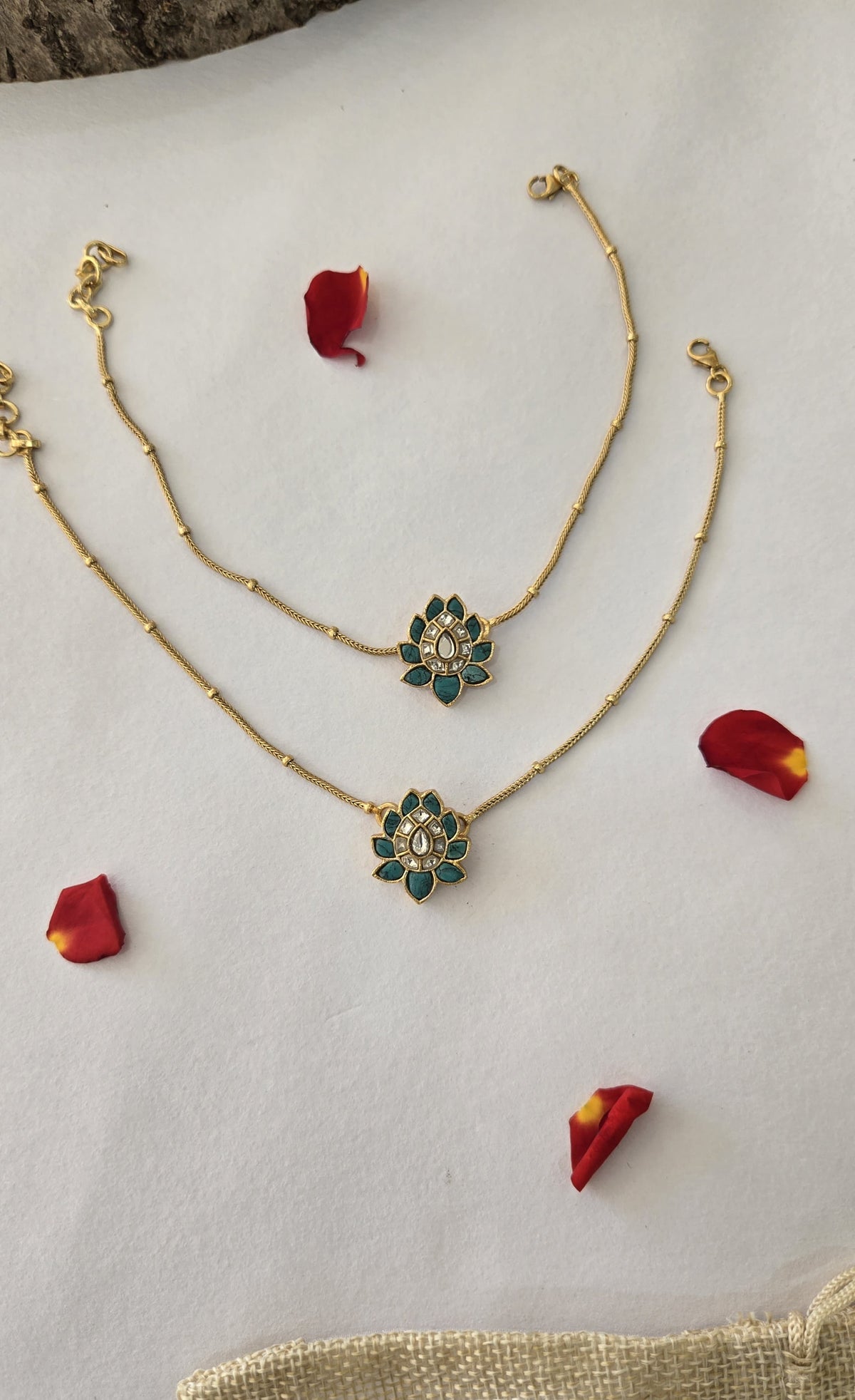 92.5 silver with 24k gold polish Turquoise Kundan Anklets