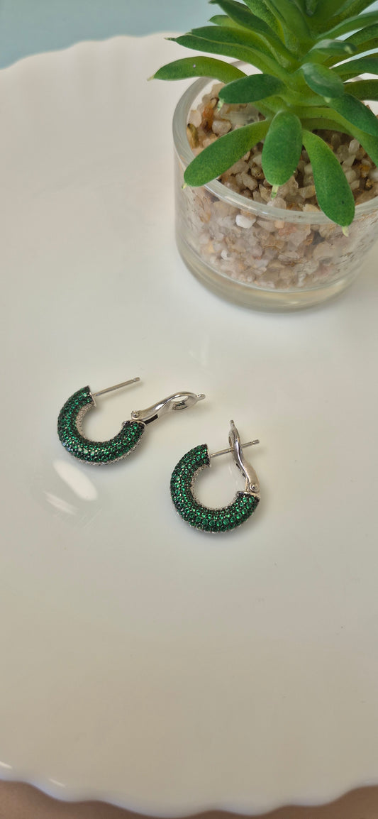 Green and white full stone hoop earrings