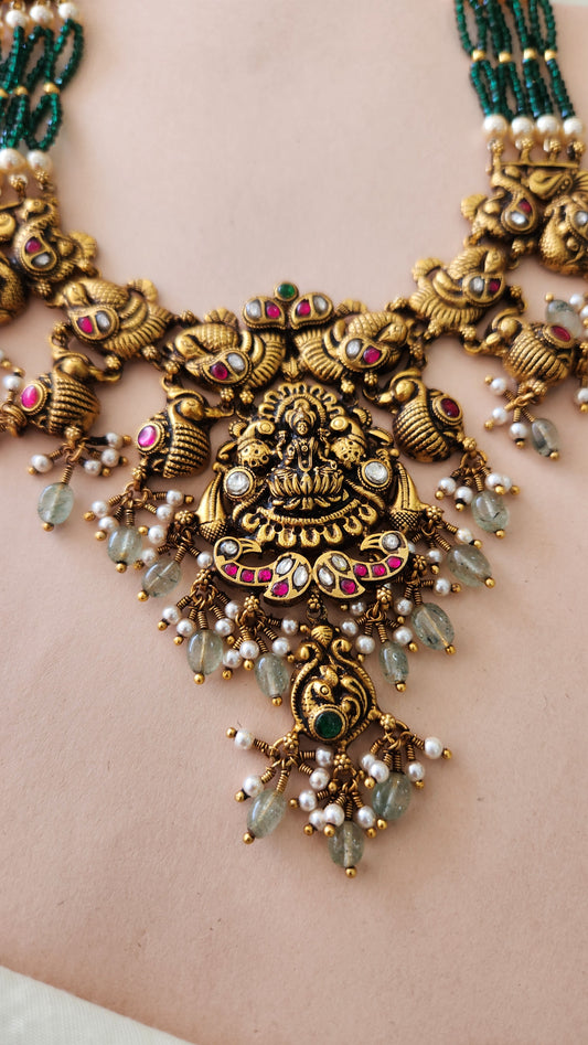 Deep nakas Kundan Necklace with green beads