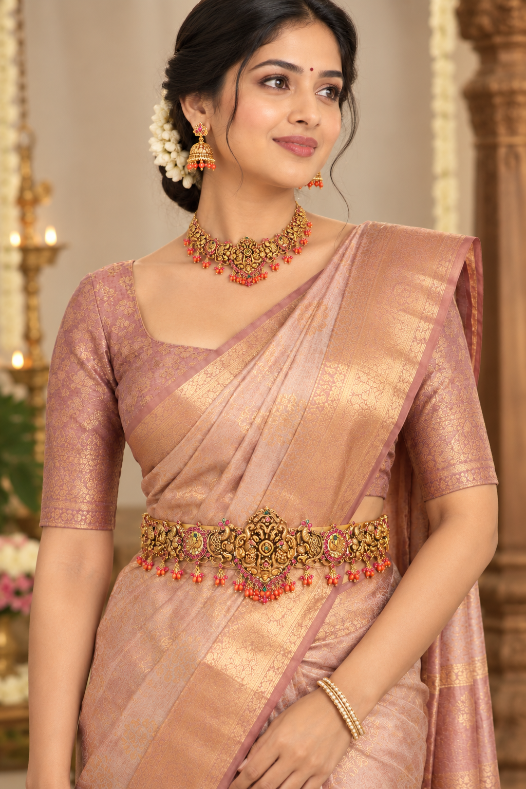 Heritage Kundan Peacock 5D Hip Belt/vaddiyanam