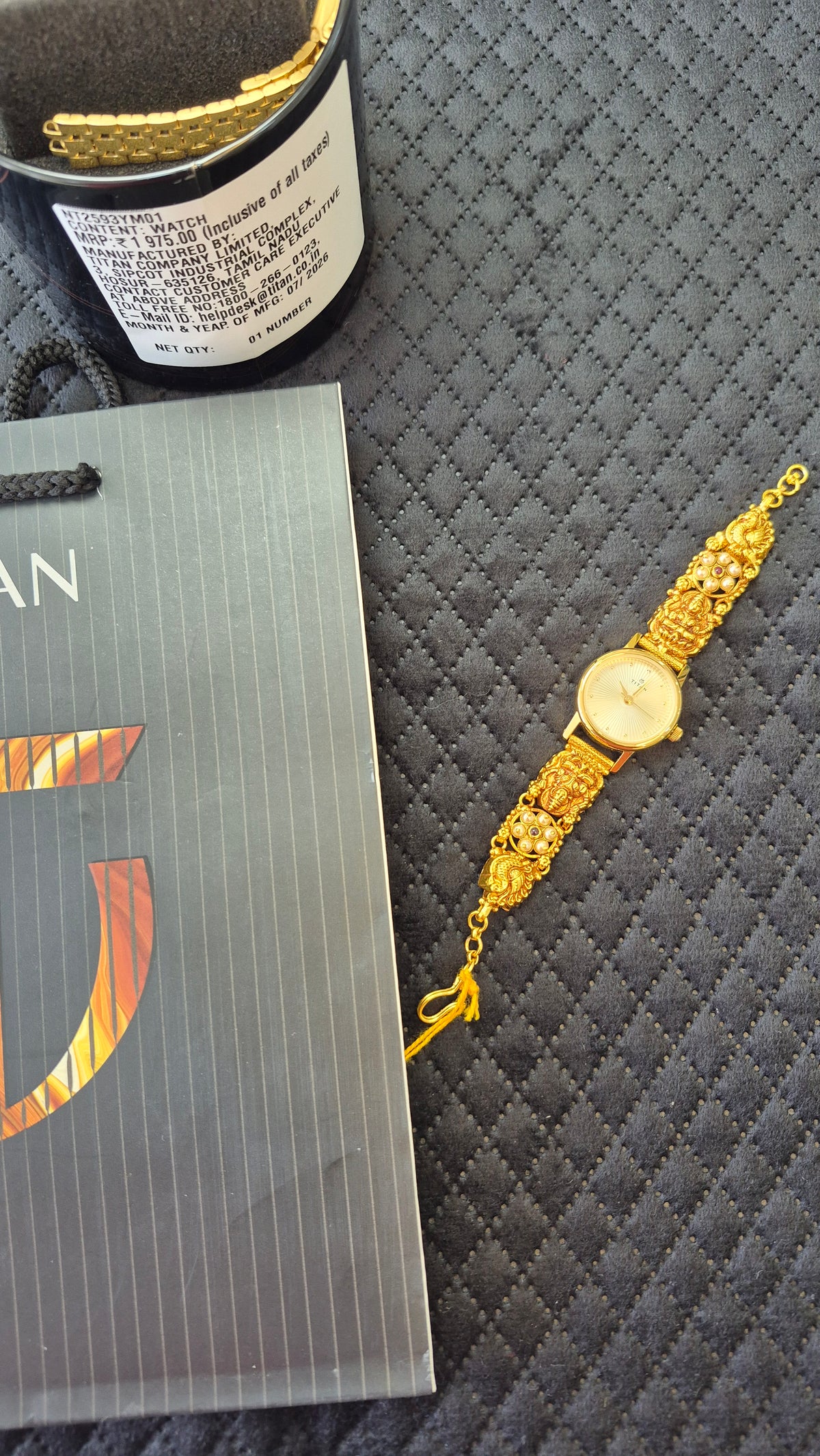 Original Titan watch with silver pearl ring nakshi strap