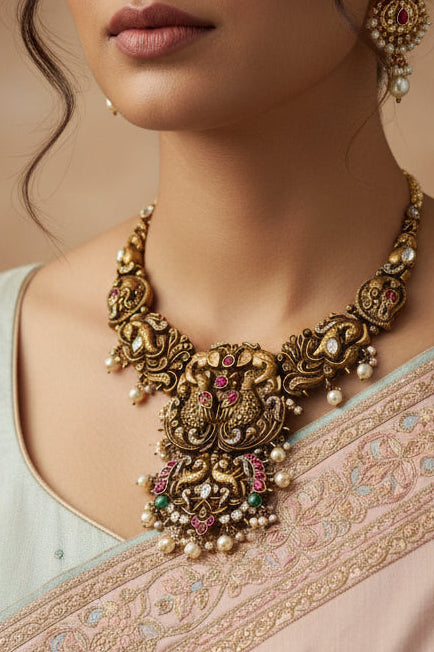 Nakshi kundan Necklace with peacock motifs