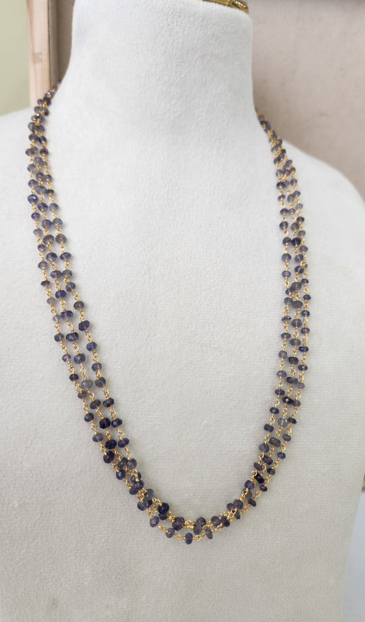 Iolite semi precious Beads chain 3 layer