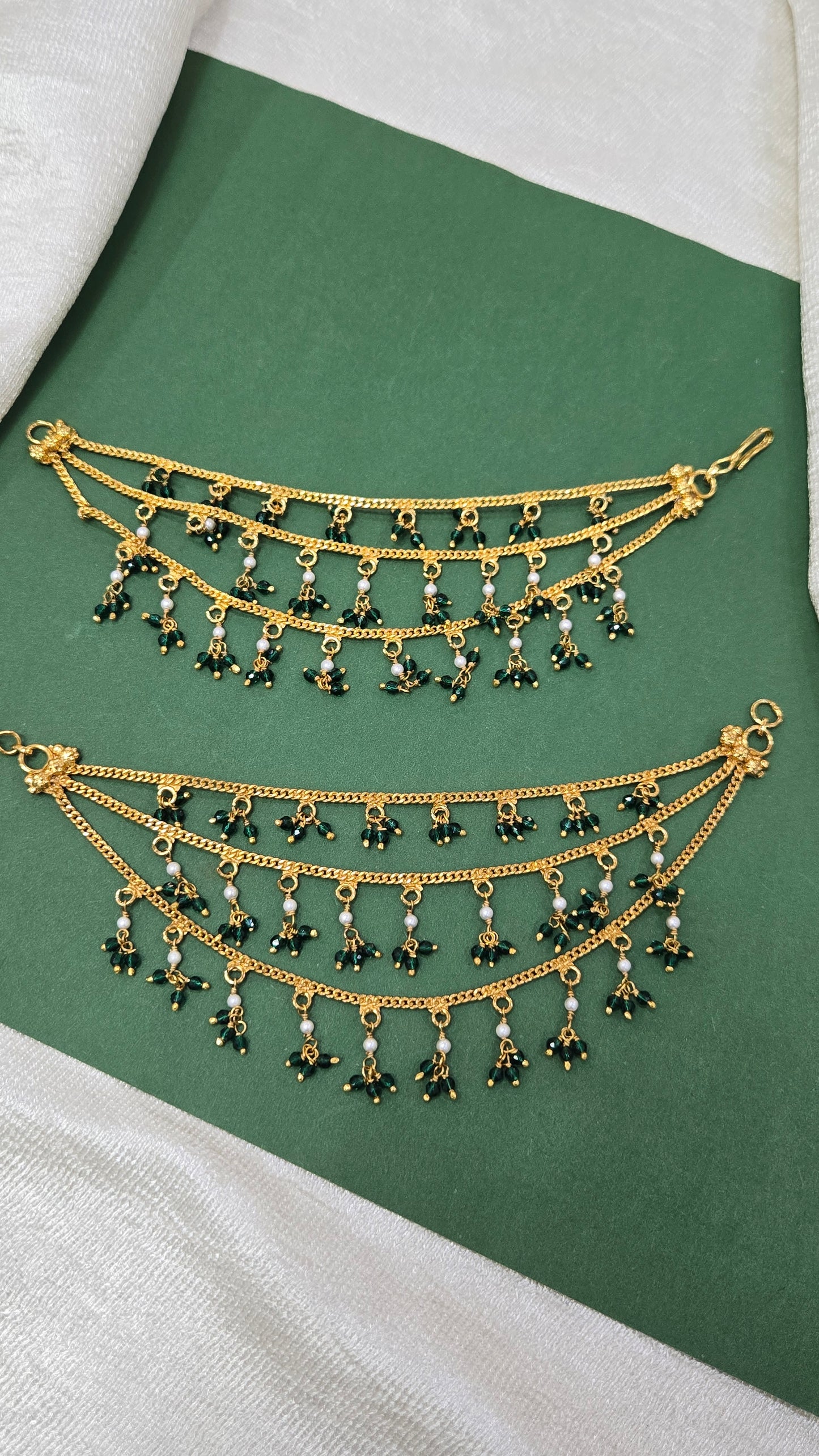 3 layer green and pearl hangings Maati