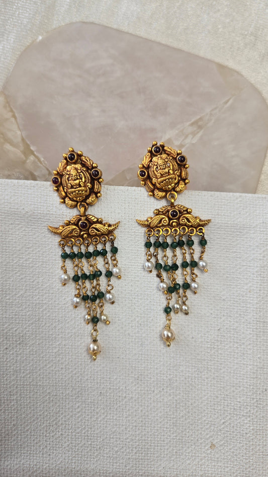 Green bead Hanging Earrings