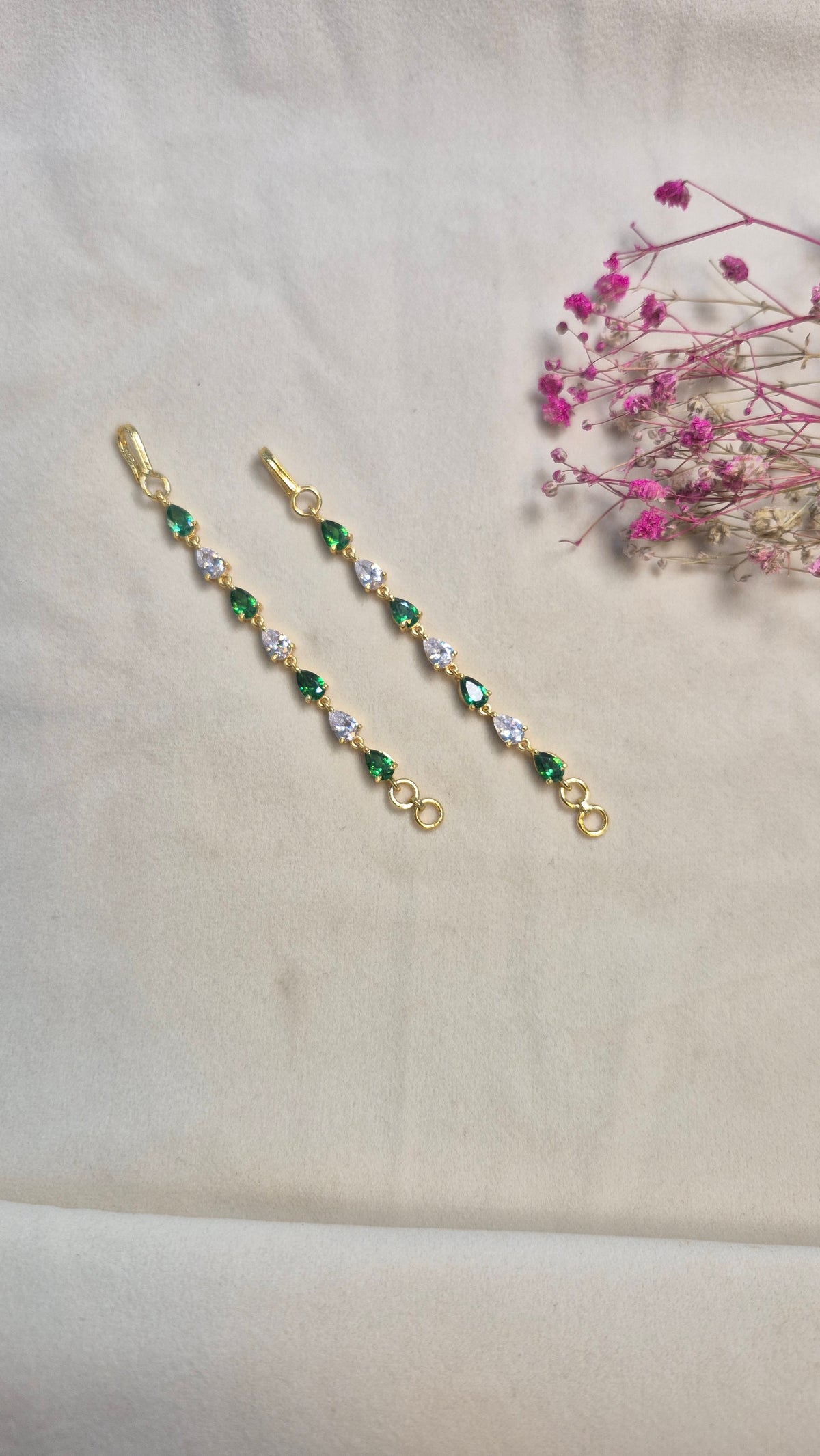 Big CZ white and Green Stone Mattilu/champa saraalu