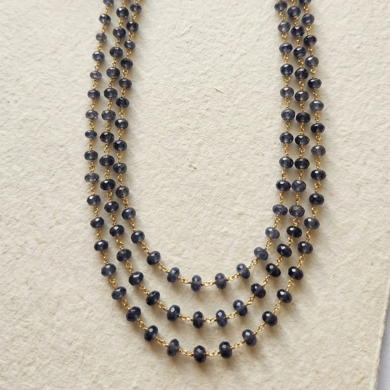 Iolite semi precious Beads chain 3 layer