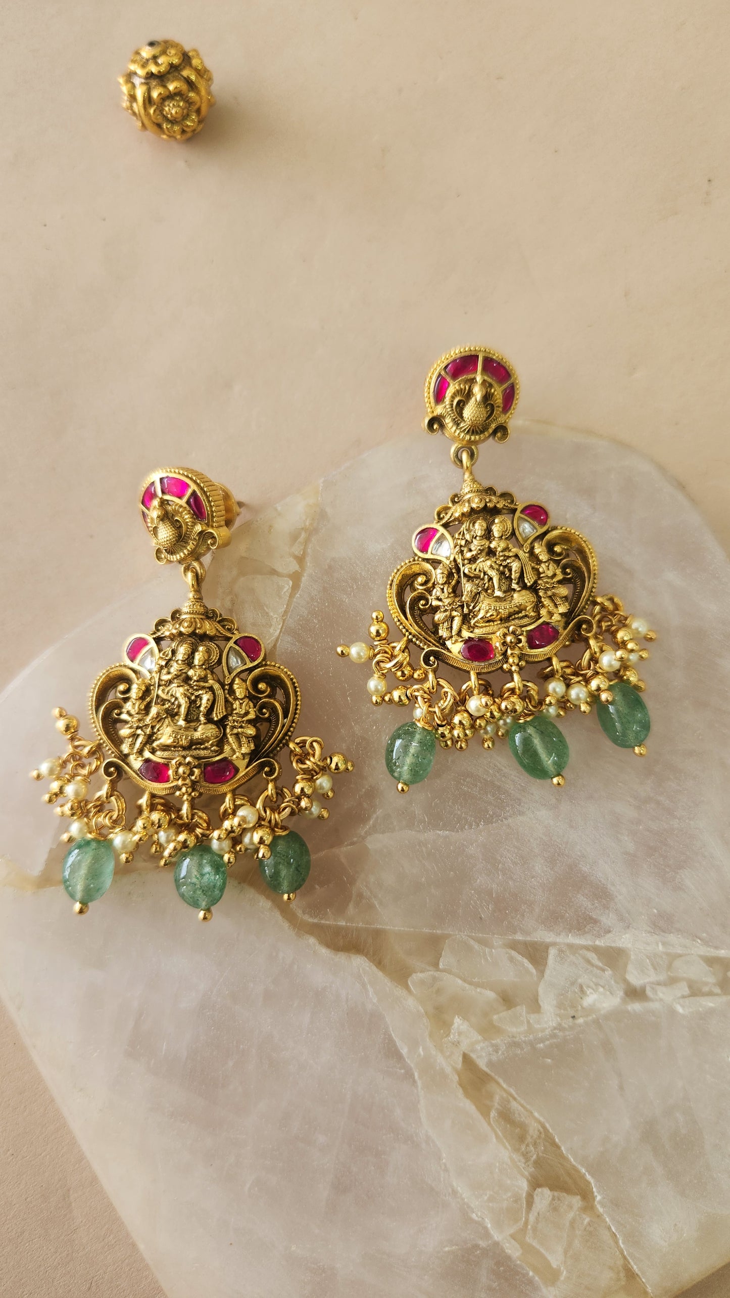 Shiva Parvathi beads 3D kundan pendant set