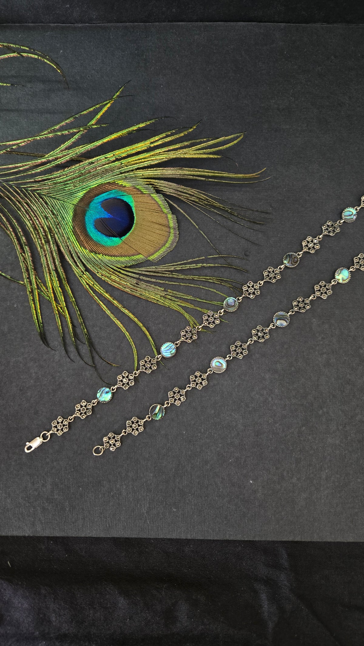 Black marka and mother of pearls anklets