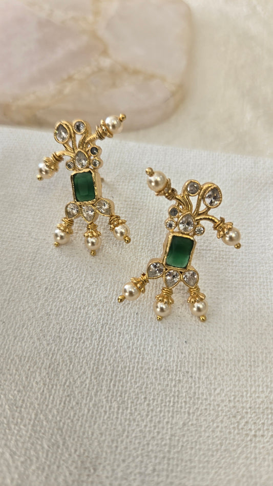 Stone Stud Earrings with green emerald stone