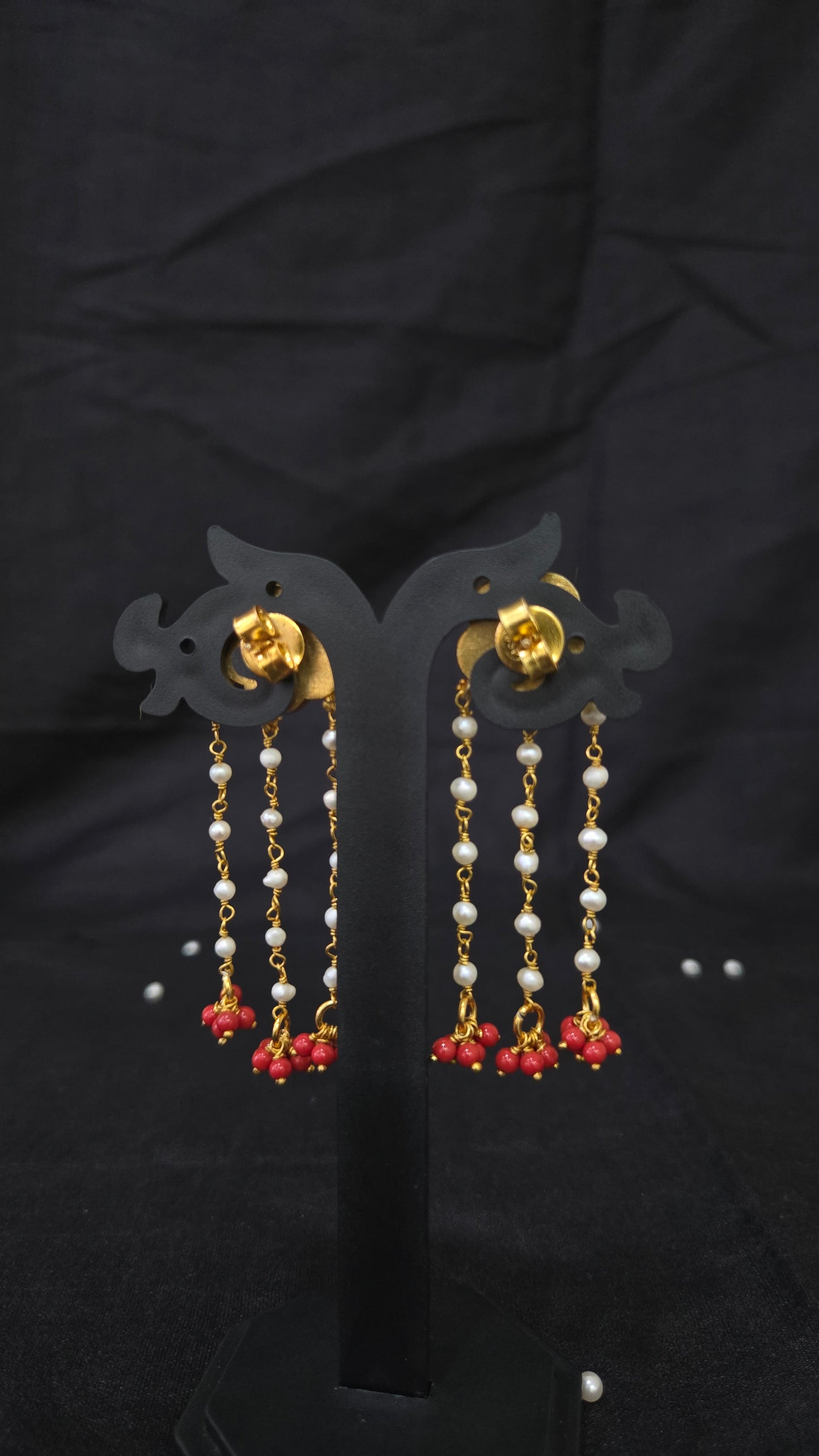 Kundan flower with long pearl and coral drops