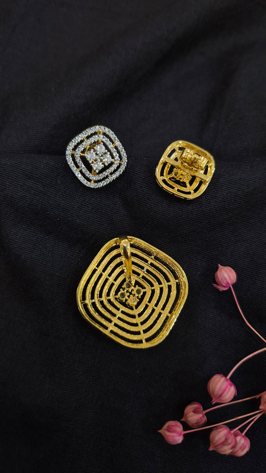 White stone pendant and Earring set