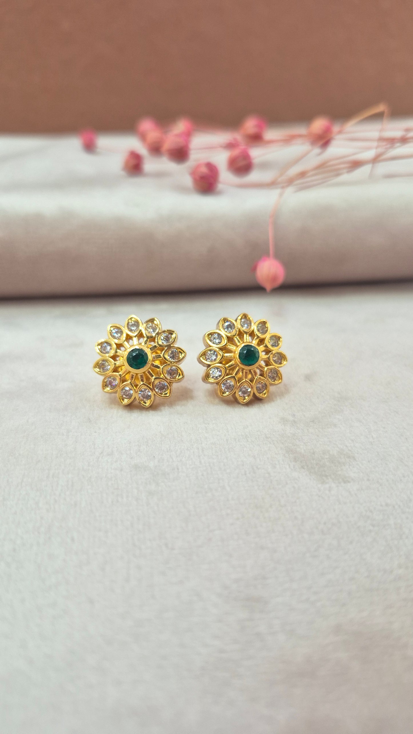 Green CZ stone Stud feather
