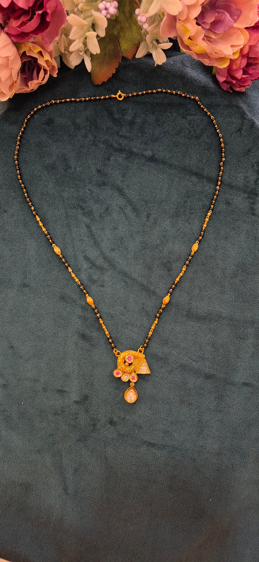 Exclusive Black beads mangalsutra chain with sanch work pendant and earrings