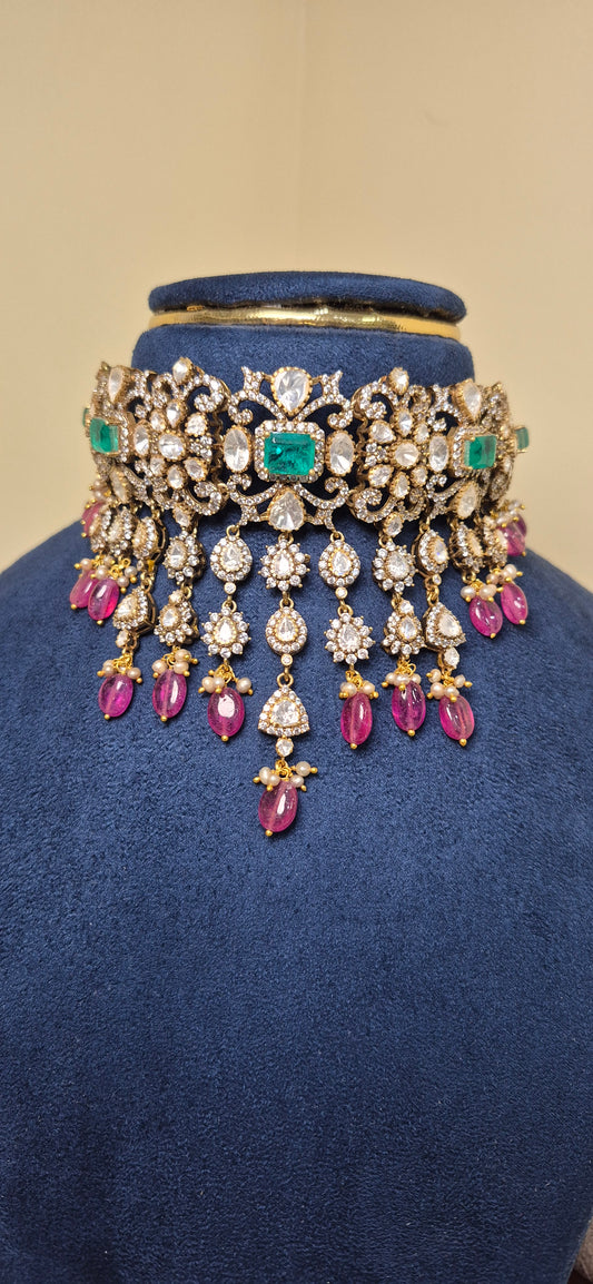 Polki moissanite choker with earrings