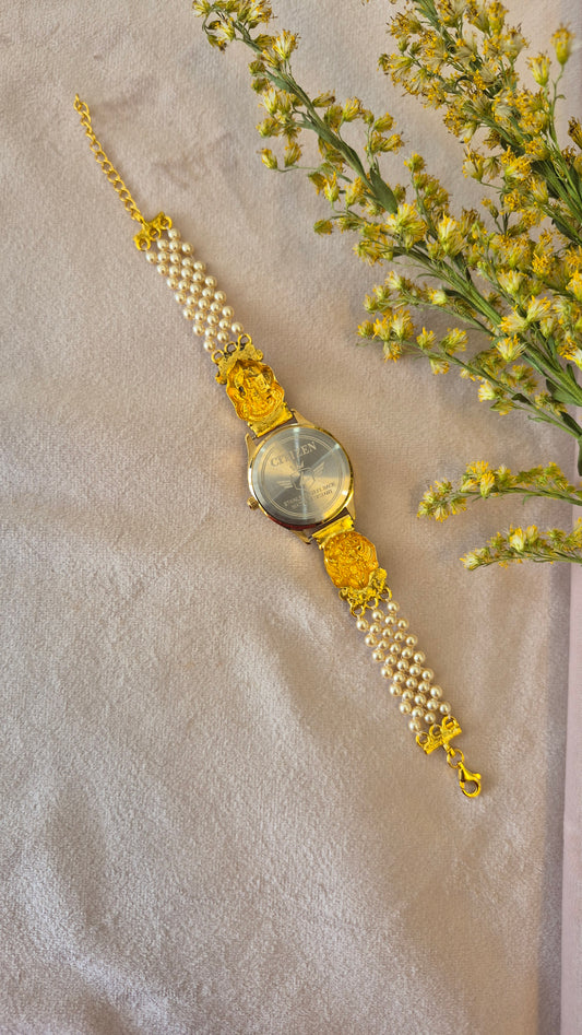 Blue Dial lakshmi pearl strap watch
