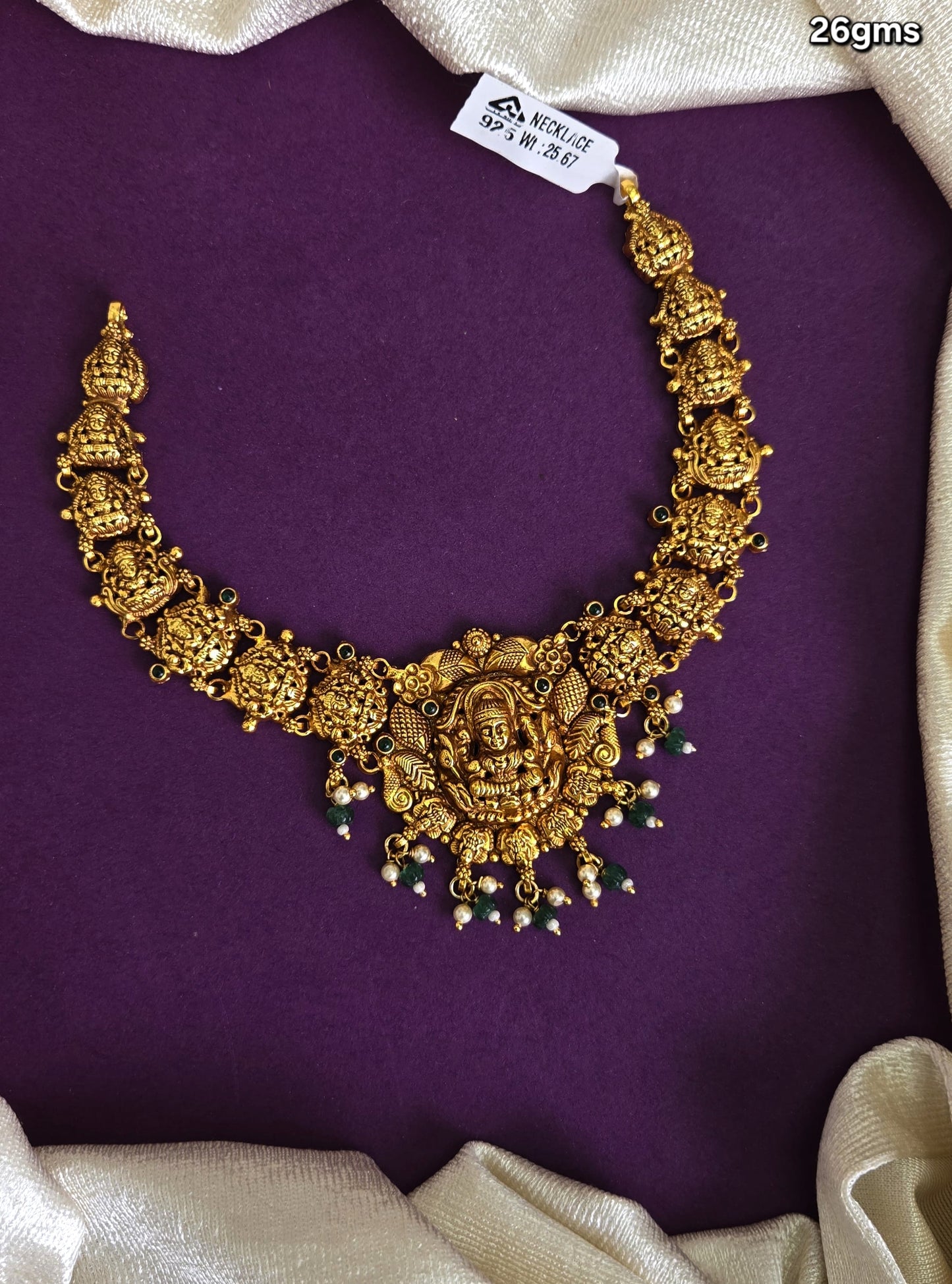 Laxmi Nagas Necklace with green bead drops