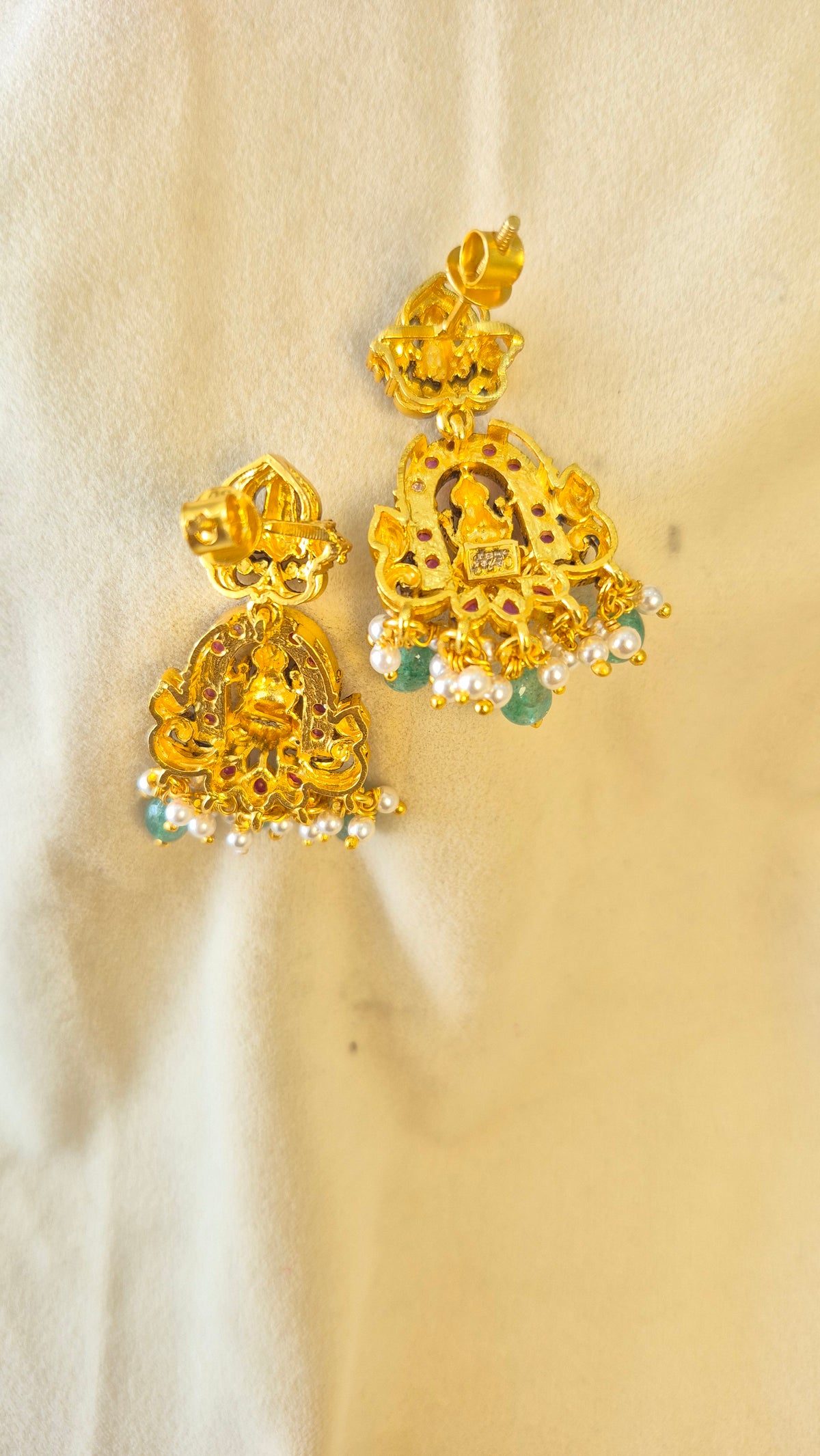 3D Ball chain Lakshmi Balaji red stone necklace with earrings set