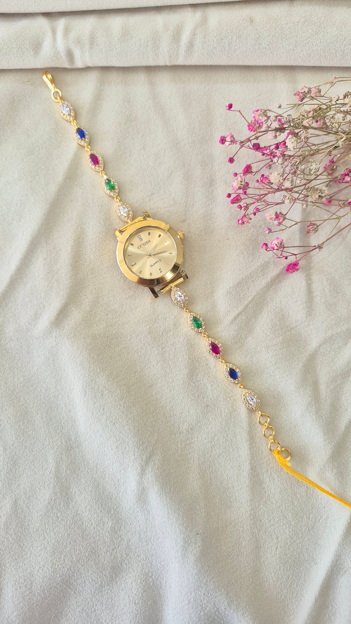 Gold Dial CZ colour stone watch