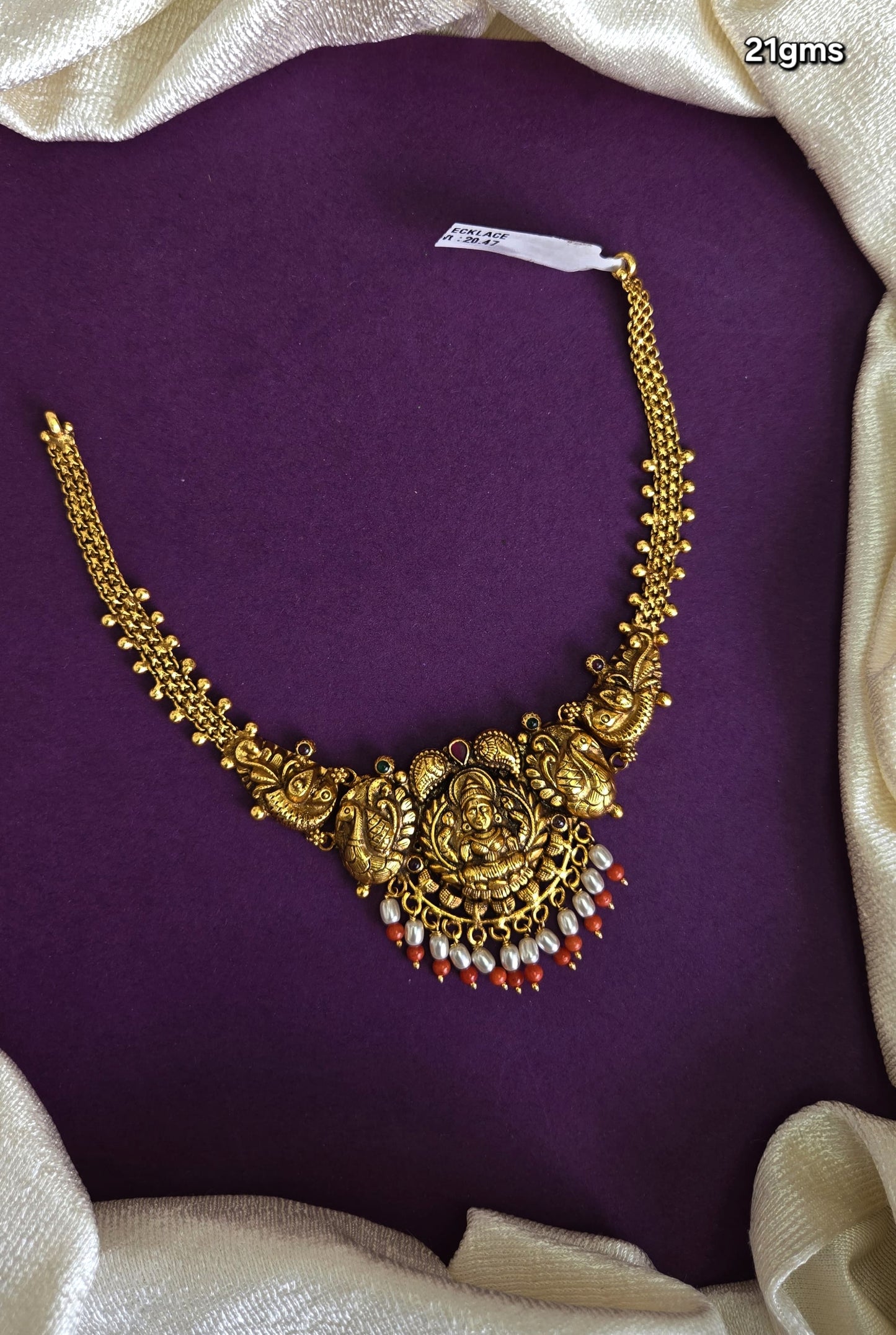 Nagas Laxmi necklace with coral and pearls drops