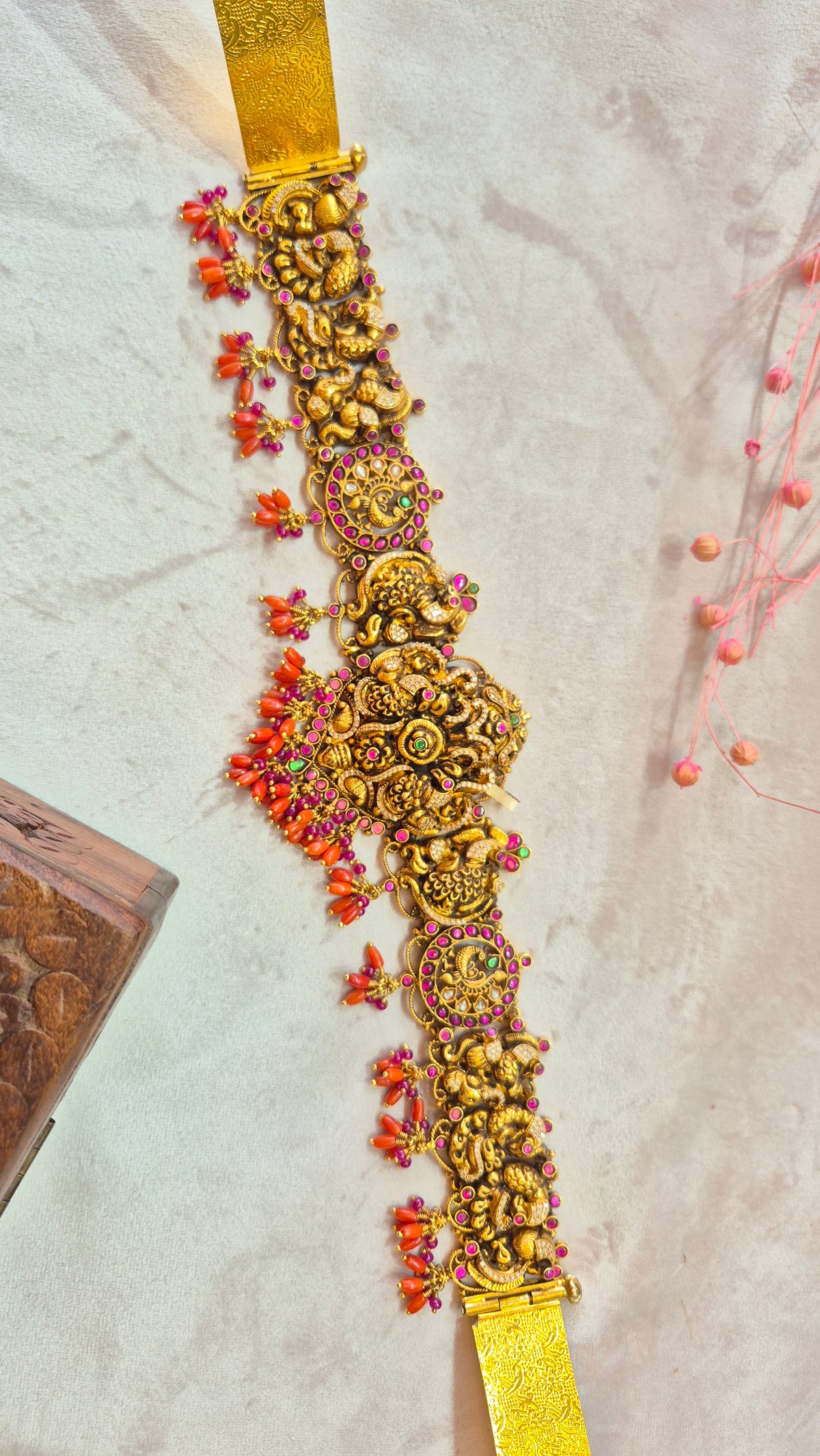 Heritage Kundan Peacock 5D Hip Belt/vaddiyanam