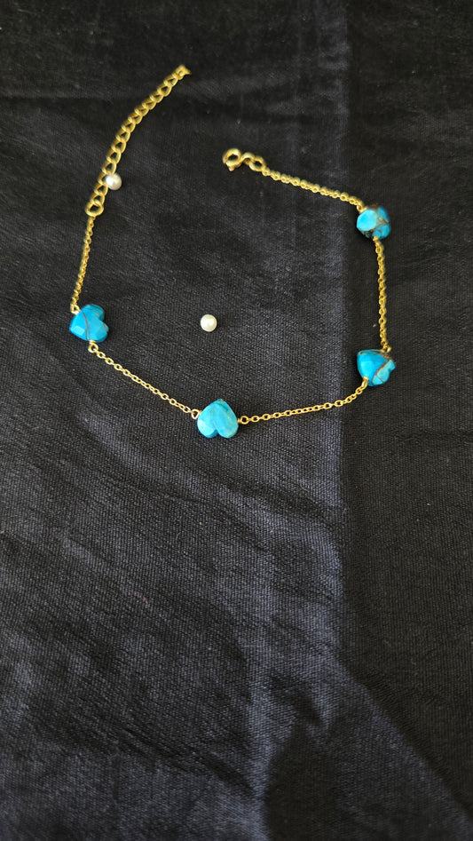Turquoise heart carved semi precious bracelets