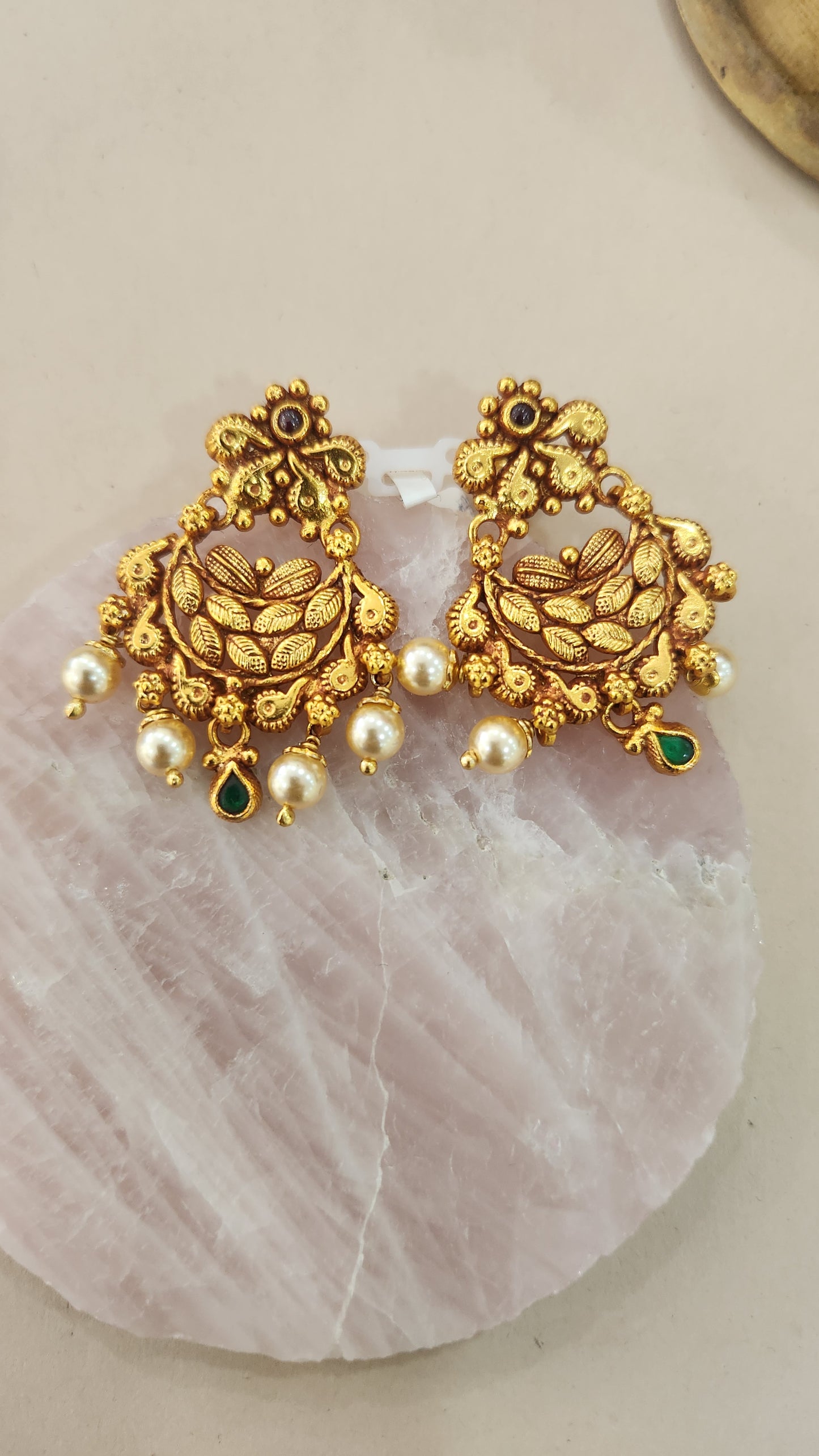 Cute Chandbali Earrings with pearl drops