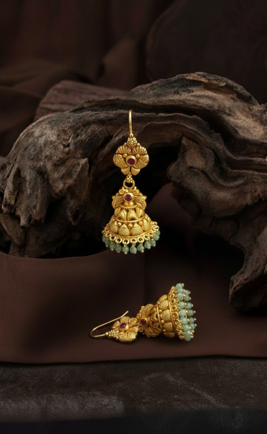 Hook Jhumka with bottle green drops