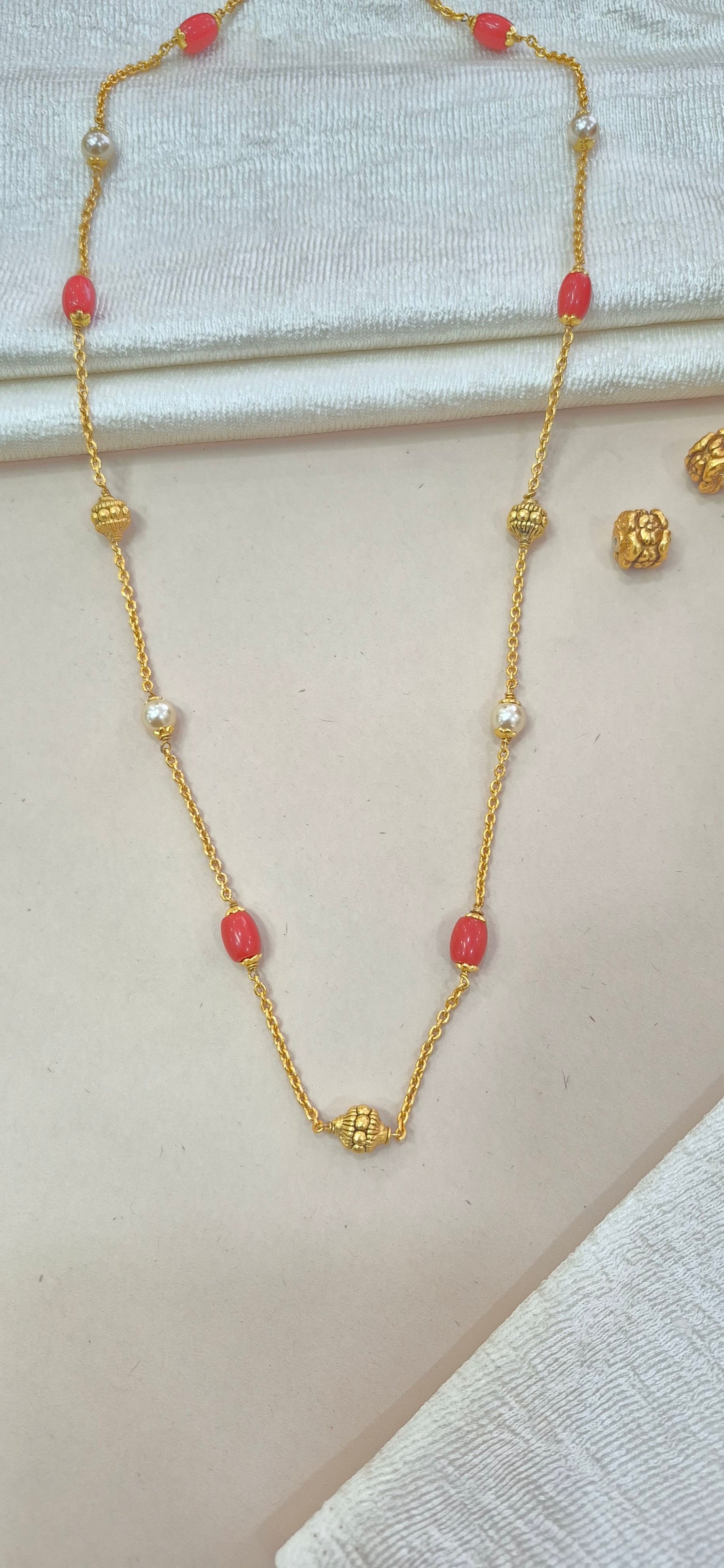 Coral pearl nakshi ball chain