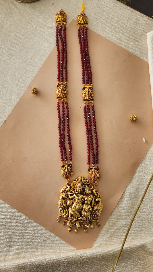 Red Beads Radha Krishna Nakas Long Necklace