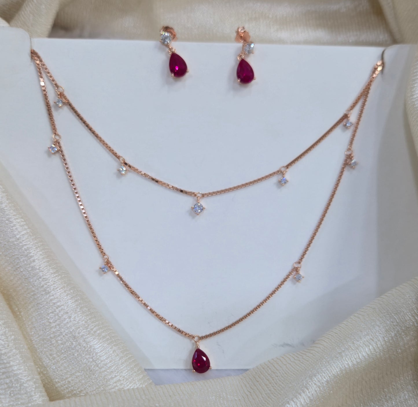 2 layer Rose gold invisible chain with earring (Bombay screw)