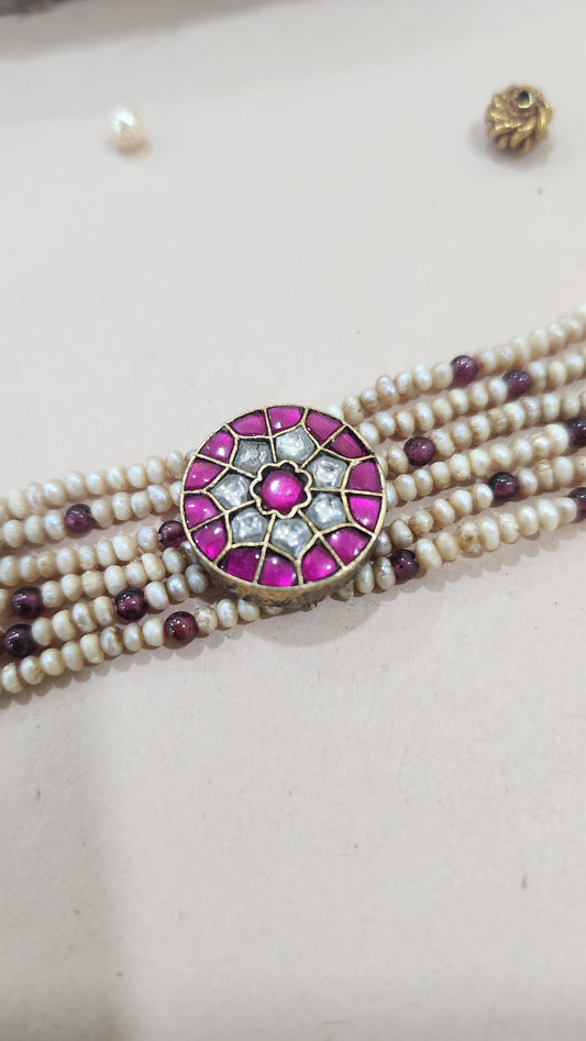 Kundan Pearls and ruby bracelet