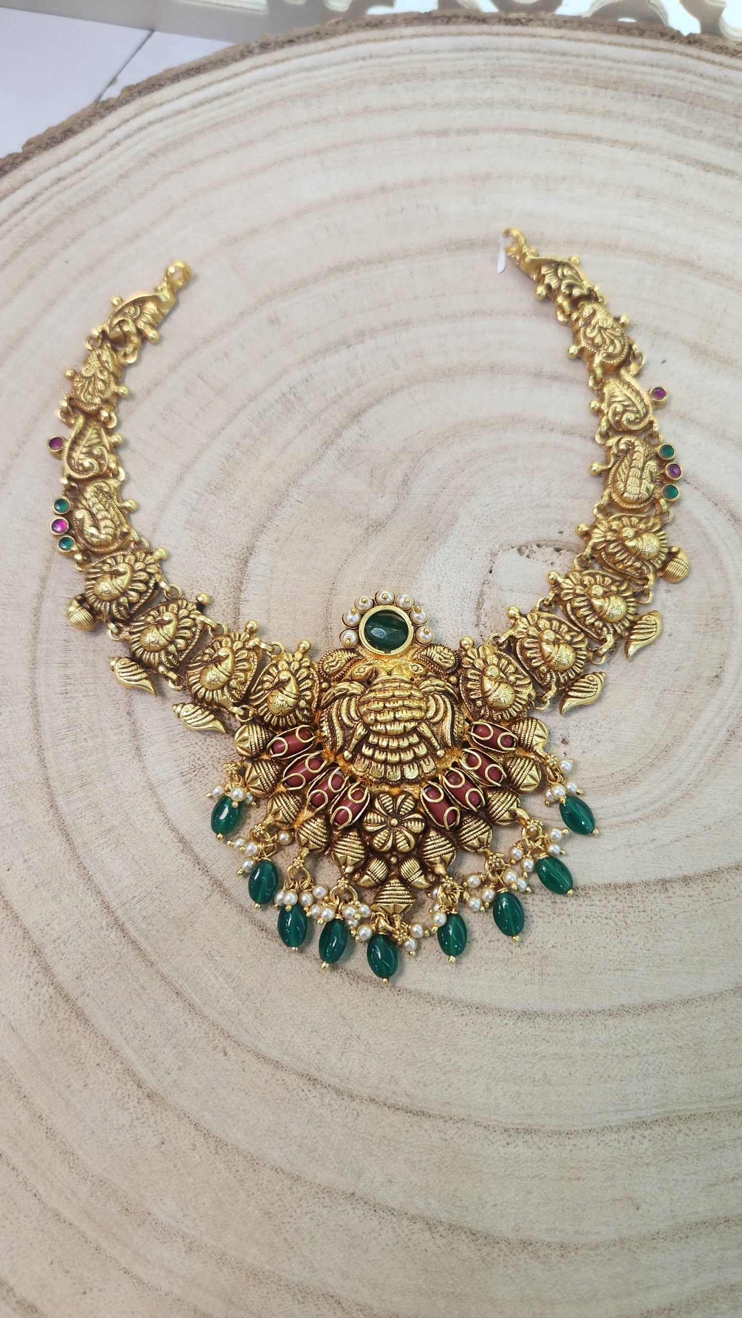 Gandaberunda Coral Nakshi Necklace