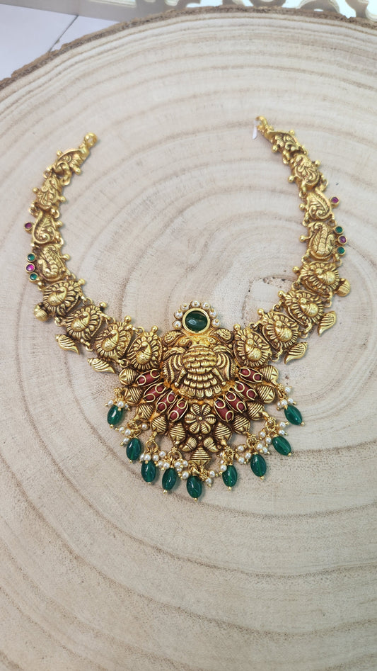 Gandaberunda Coral Nakshi Necklace