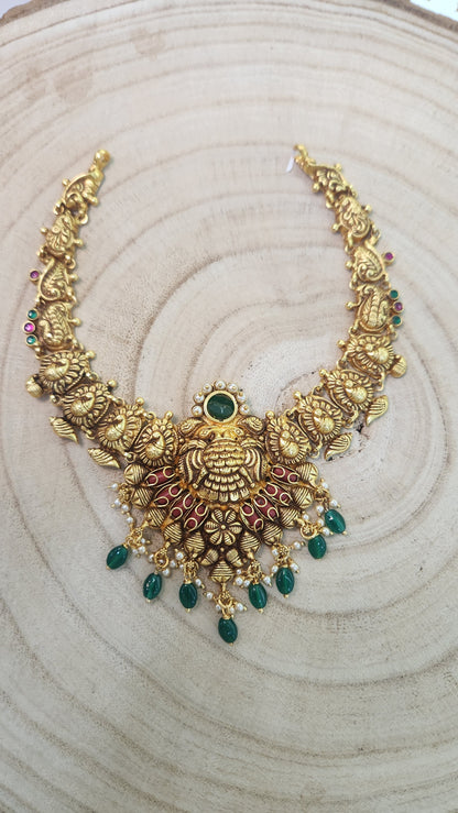 Gandaberunda Coral Nakshi Necklace