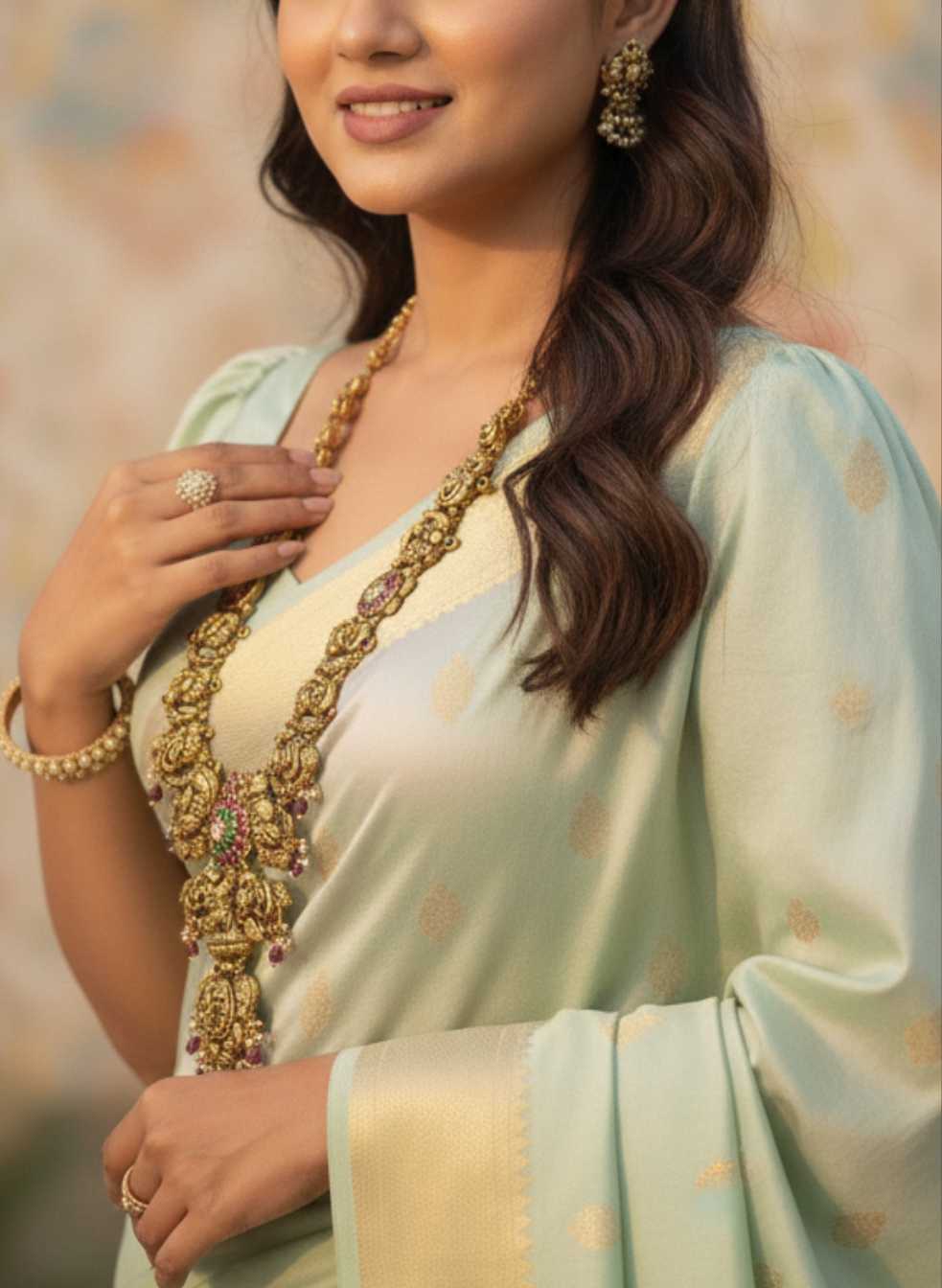 Deep Nagas Kundan and Mossonite long necklace