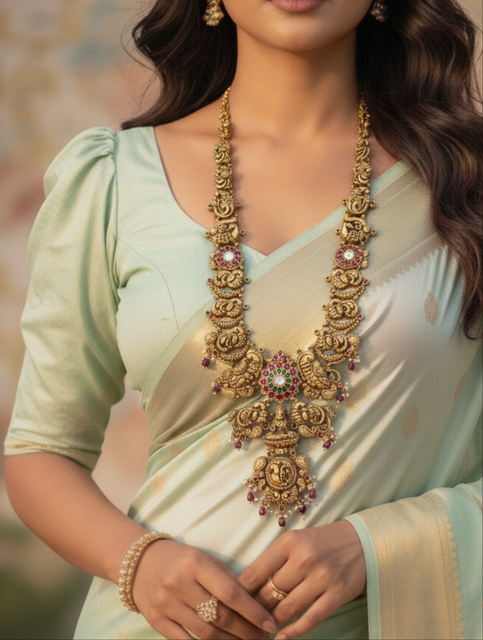 Deep Nagas Kundan and Mossonite long necklace