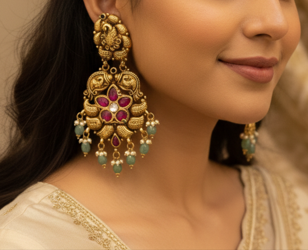 Big Kundan Mossanite earrings