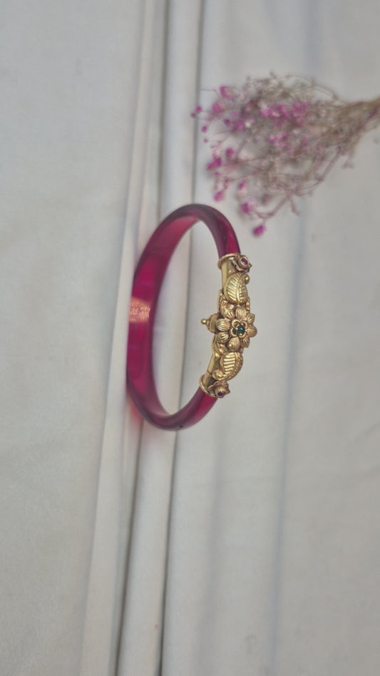 12 colour Nakas Mogappu bangle with Green and Red stone flower design center