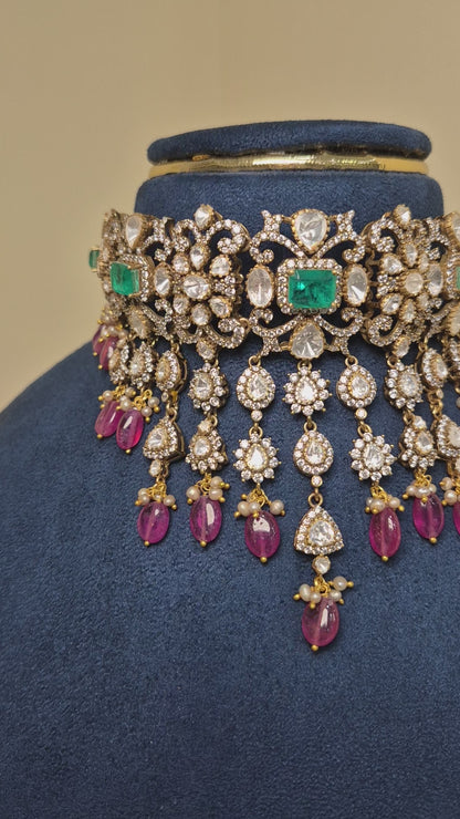 Polki moissanite choker with earrings