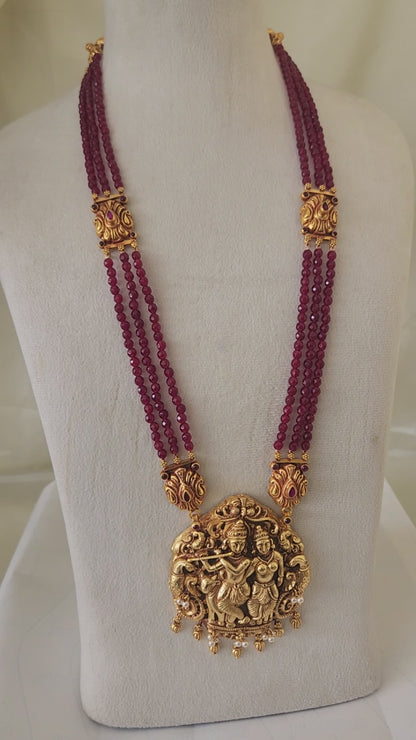 Red Beads Radha Krishna Nakas Long Necklace